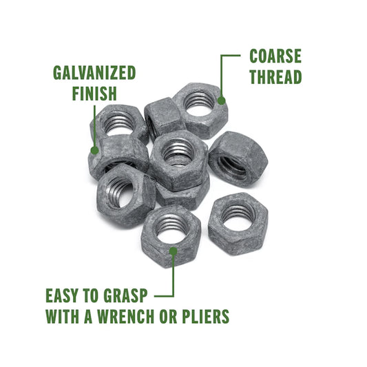 Hex Nuts 3/8-in Galvanized - Box 50 pcs